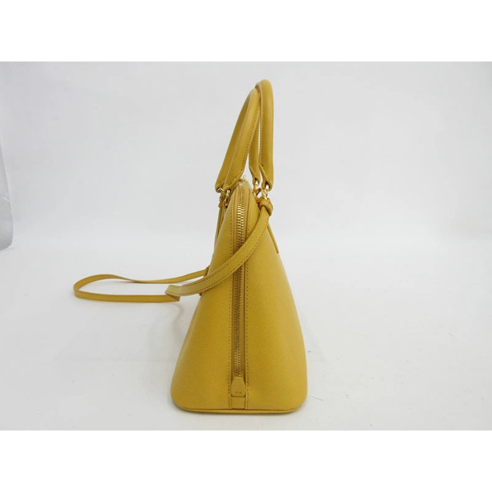PRADA Bag Handbag Long Shoulder Crossbody Yellow Saffiano Leather - Picture 3 of 14